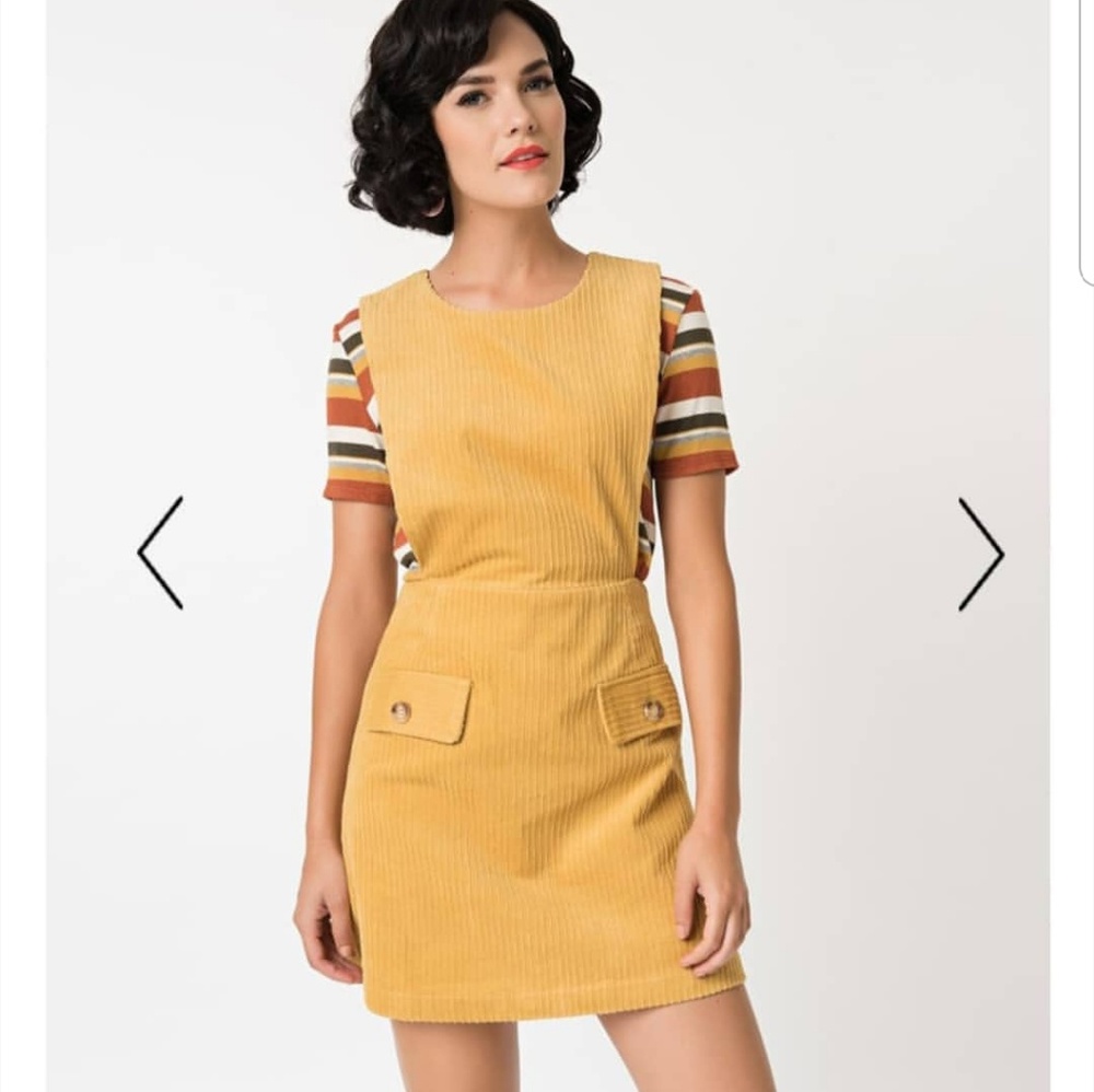 Unique Vintage Mustard Corodoury Dress Jumper